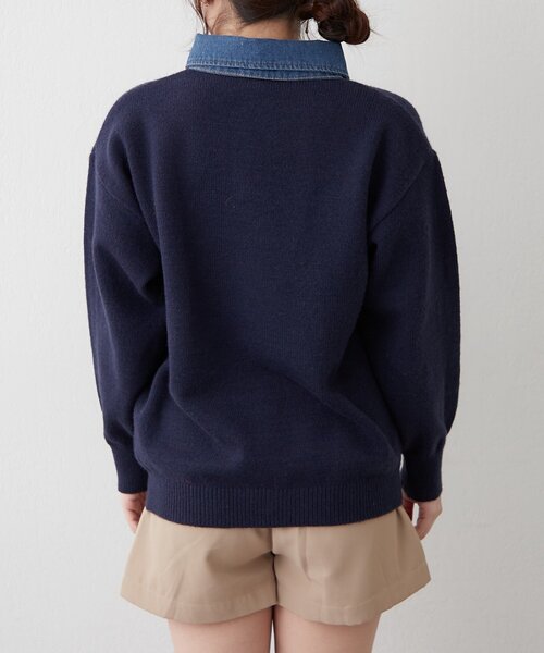 continuer de NICE CLAUP（コンティニューデナイスクラップ）の「デニム衿BIGニット（ニット/セーター・レディース・その他12/オフホワイト/ネイビー/トップグレー/その他1・FREE）」の17枚目の写真
