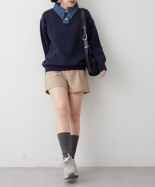continuer de NICE CLAUP(コンティニューデナイスクラップ)の「デニム衿BIGニット(ニット/セーター・レディース・その他12/オフホワイト/ネイビー/トップグレー/その他1・FREE)」の10枚目の写真