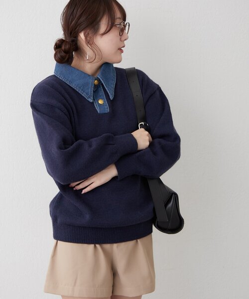 continuer de NICE CLAUP(コンティニューデナイスクラップ)の「デニム衿BIGニット(ニット/セーター・レディース・その他12/オフホワイト/ネイビー/トップグレー/その他1・FREE)」の12枚目の写真