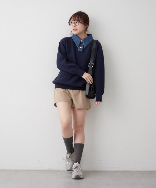 continuer de NICE CLAUP(コンティニューデナイスクラップ)の「デニム衿BIGニット(ニット/セーター・レディース・その他12/オフホワイト/ネイビー/トップグレー/その他1・FREE)」の13枚目の写真