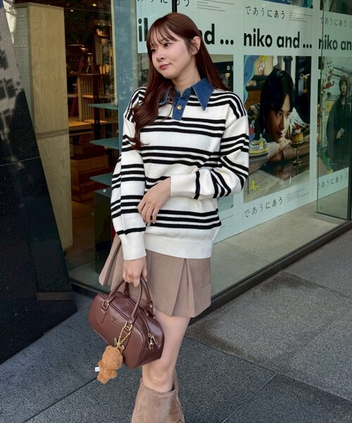 continuer de NICE CLAUP(コンティニューデナイスクラップ)の「デニム衿BIGニット(ニット/セーター・レディース・その他12/オフホワイト/ネイビー/トップグレー/その他1・FREE)」の19枚目の写真