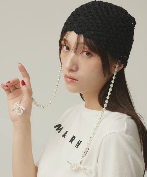 Narcissus（ナルシス）の「パールリボンビーニー（ニットキャップ/ビーニー・レディース・ブラック/レッド・FREE）」の2枚目の写真