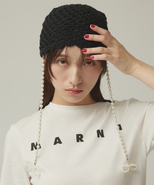 Narcissus（ナルシス）の「パールリボンビーニー（ニットキャップ/ビーニー・レディース・ブラック/レッド・FREE）」の3枚目の写真