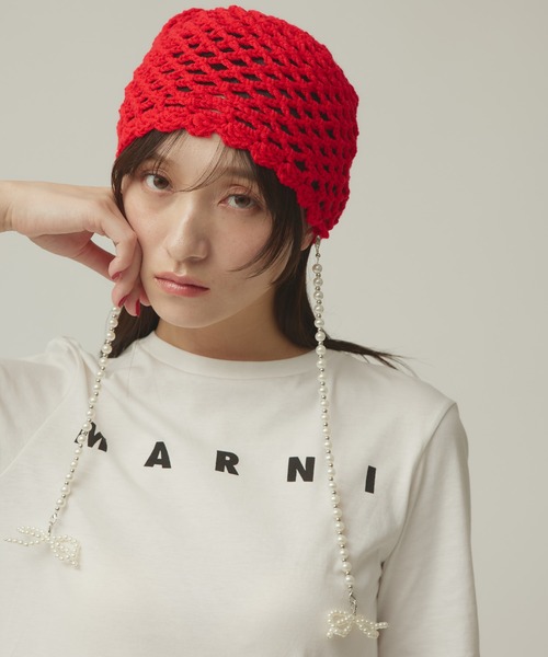 Narcissus（ナルシス）の「パールリボンビーニー（ニットキャップ/ビーニー・レディース・ブラック/レッド・FREE）」の5枚目の写真