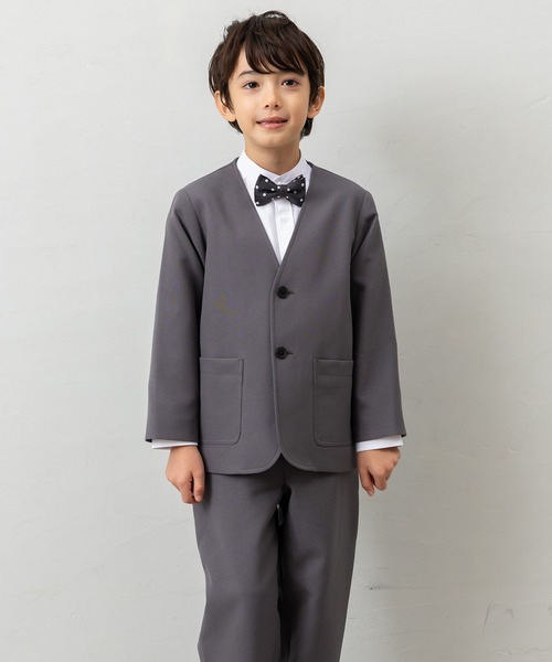 グレー スーツ 120cm ネクタイ 蝶ネクタイ付き セール】【4点セットスーツ】ジャケット+ロングパンツ+シャツ+蝶