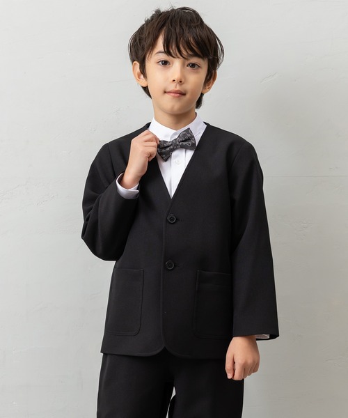 【125cm 】スーツ上下　シャツ　蝶ネクタイ　セット　入学式 セール】【4点セットスーツ】ジャケット+ロングパンツ+シャツ+蝶