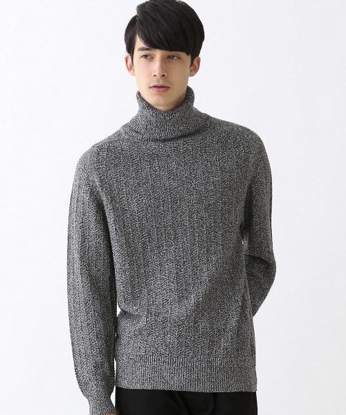 ABAHOUSE（アバハウス）の「コットン/アクリル ヘリンボーンタートルネック（ニット/セーター・メンズ・ブラック×ホワイト/ベージュ/ネイビー・2/3/4）」の2枚目の写真