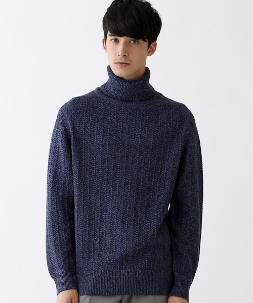 ABAHOUSE（アバハウス）の「コットン/アクリル ヘリンボーンタートルネック（ニット/セーター・メンズ・ブラック×ホワイト/ベージュ/ネイビー・2/3/4）」の3枚目の写真