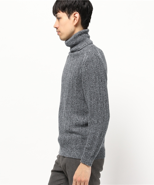 ABAHOUSE（アバハウス）の「コットン/アクリル ヘリンボーンタートルネック（ニット/セーター・メンズ・ブラック×ホワイト/ベージュ/ネイビー・2/3/4）」の4枚目の写真