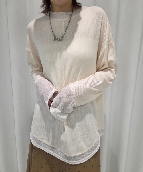Ameri(アメリ)の「COTTON SILK SOFT TOP(Tシャツ/カットソー・レディース・アイボリー/ライトブルー/スミクロ・FREE)」の2枚目の写真