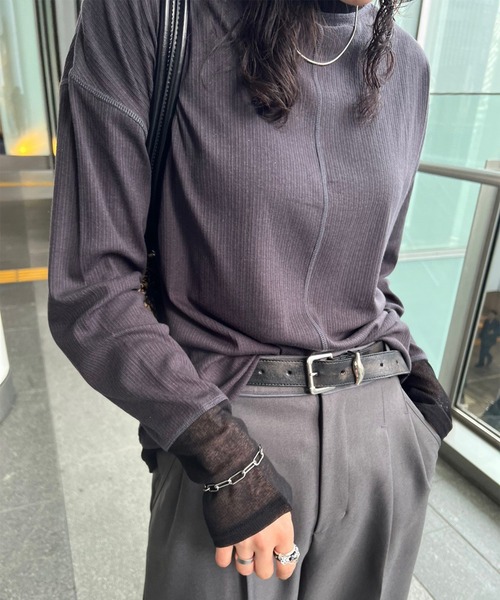 Ameri(アメリ)の「COTTON SILK SOFT TOP(Tシャツ/カットソー・レディース・アイボリー/ライトブルー/スミクロ・FREE)」の12枚目の写真