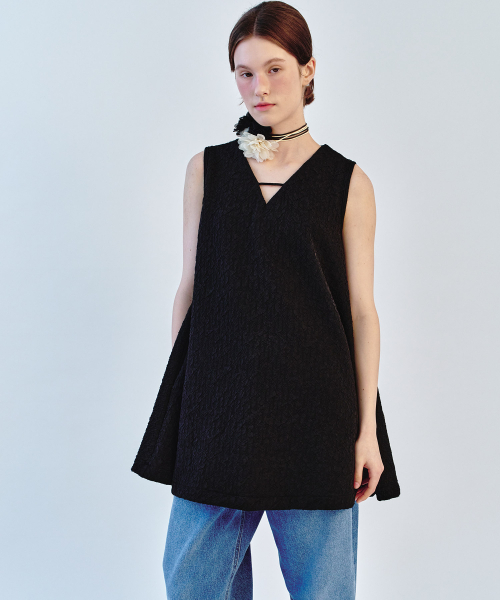 A LINE WRINKLE MINI DRESS - BLACK
