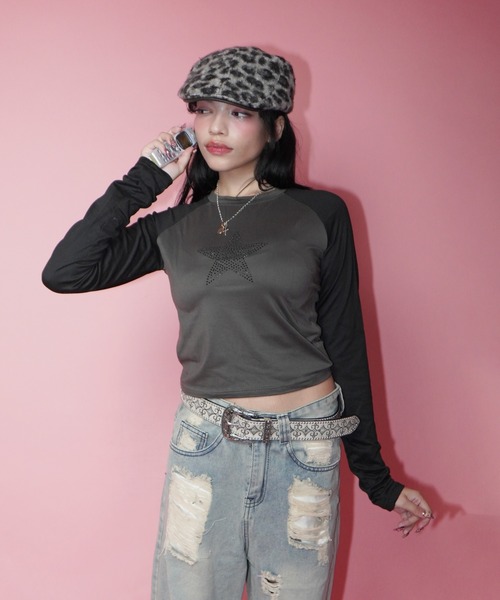 IMARI(イマリ)の「【 IMARI / イマリ 】 ワンポイント スター ラグラン ロンT(Tシャツ/カットソー・レディース・ブラック/ホワイト・FREE)」の4枚目の写真
