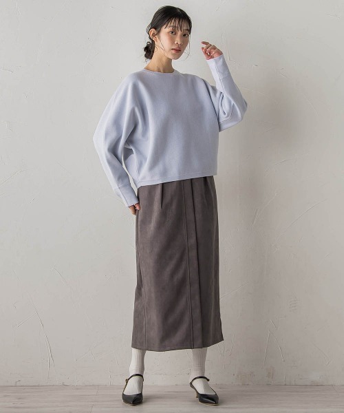 Droite lautreamont(ドロワットロートレアモン)の「スエードフロント切替えナロースカート≪手洗い可能≫(スカート・レディース・ブラック/チャコールグレー・M)」の19枚目の写真