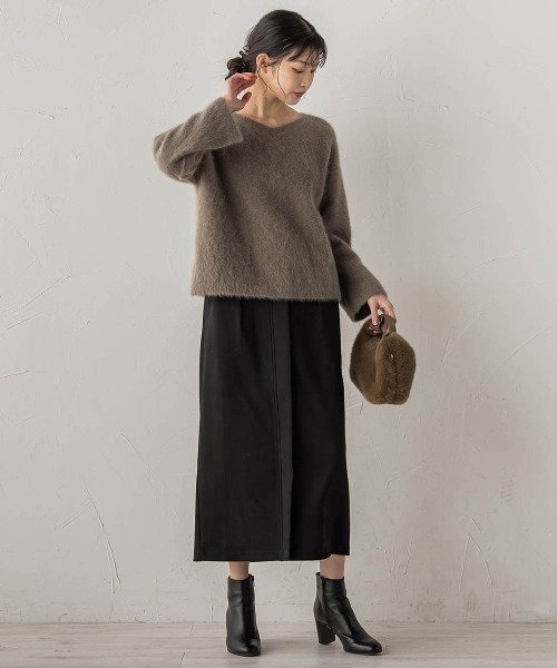 Droite lautreamont(ドロワットロートレアモン)の「スエードフロント切替えナロースカート≪手洗い可能≫(スカート・レディース・ブラック/チャコールグレー・M)」の14枚目の写真