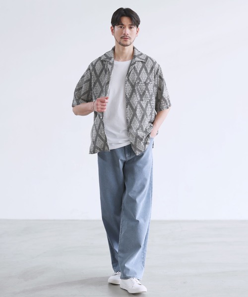 SPU(スプ)の「ダイヤジャガードカラミオープンカラー半袖シャツ(シャツ/ブラウス・メンズ・グリーン/ブラウン/ホワイト・XL/L/M/S)」の5枚目の写真