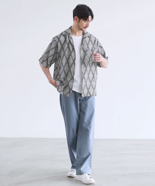 SPU(スプ)の「ダイヤジャガードカラミオープンカラー半袖シャツ(シャツ/ブラウス・メンズ・グリーン/ブラウン/ホワイト・XL/L/M/S)」の6枚目の写真