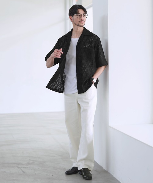 SPU(スプ)の「ダイヤジャガードカラミオープンカラー半袖シャツ(シャツ/ブラウス・メンズ・グリーン/ブラウン/ホワイト・XL/L/M/S)」の8枚目の写真