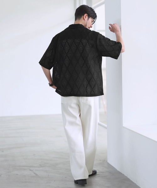 SPU(スプ)の「ダイヤジャガードカラミオープンカラー半袖シャツ(シャツ/ブラウス・メンズ・グリーン/ブラウン/ホワイト・XL/L/M/S)」の9枚目の写真