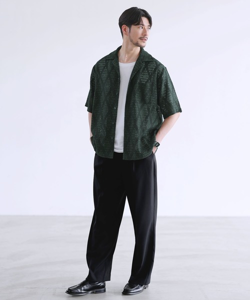 SPU(スプ)の「ダイヤジャガードカラミオープンカラー半袖シャツ(シャツ/ブラウス・メンズ・グリーン/ブラウン/ホワイト・XL/L/M/S)」の13枚目の写真