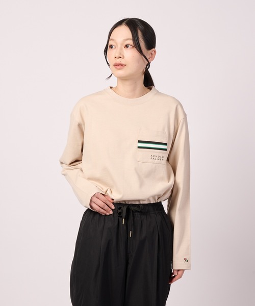 Arnold Palmer（アーノルドパーマー）の「パネルリブ ポケット シェア ロングTシャツ（Tシャツ/カットソー・レディース・ブラック/ホワイト/ライトベージュ・LL/L/M/S/XS）」の3枚目の写真