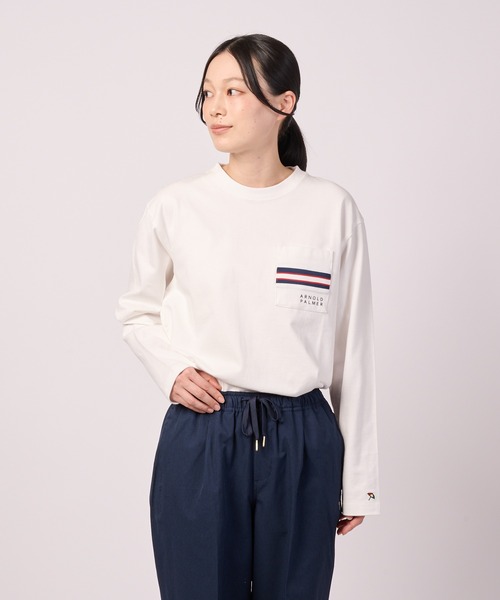 Arnold Palmer（アーノルドパーマー）の「パネルリブ ポケット シェア ロングTシャツ（Tシャツ/カットソー・レディース・ブラック/ホワイト/ライトベージュ・LL/L/M/S/XS）」の4枚目の写真