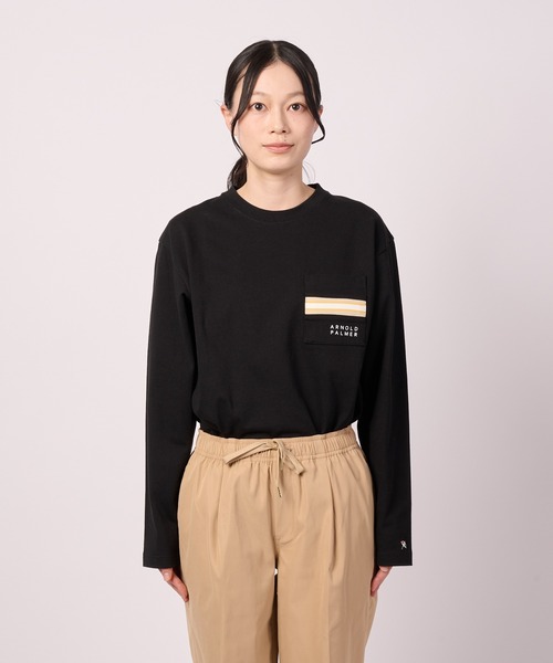 Arnold Palmer（アーノルドパーマー）の「パネルリブ ポケット シェア ロングTシャツ（Tシャツ/カットソー・レディース・ブラック/ホワイト/ライトベージュ・LL/L/M/S/XS）」の16枚目の写真