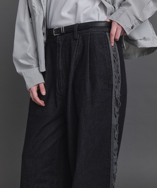 Lace Line Pants / レースライン ワイド デニムパンツ メンズ