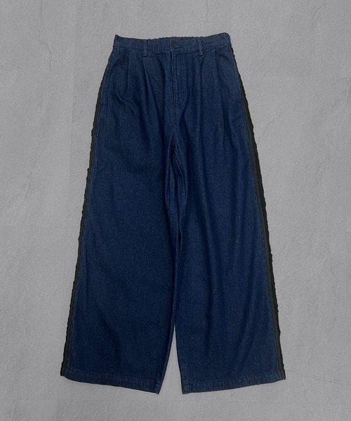 Confirm(コンファーム)の「Lace Line Pants / レースライン ワイド デニムパンツ メンズ レディース ユニセックス(デニムパンツ・メンズ・ブラック/ネイビー・S/M/L)」の4枚目の写真