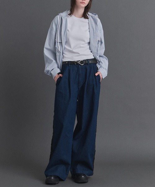 Confirm(コンファーム)の「Lace Line Pants / レースライン ワイド デニムパンツ メンズ レディース ユニセックス(デニムパンツ・メンズ・ブラック/ネイビー・S/M/L)」の13枚目の写真