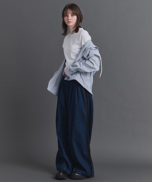 Confirm(コンファーム)の「Lace Line Pants / レースライン ワイド デニムパンツ メンズ レディース ユニセックス(デニムパンツ・メンズ・ブラック/ネイビー・S/M/L)」の12枚目の写真