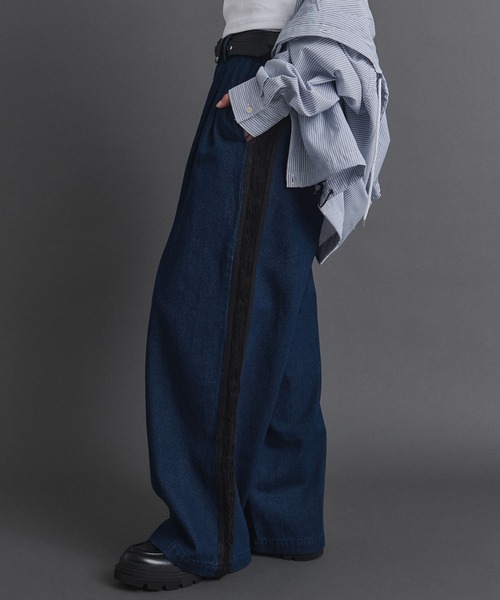 Confirm(コンファーム)の「Lace Line Pants / レースライン ワイド デニムパンツ メンズ レディース ユニセックス(デニムパンツ・メンズ・ブラック/ネイビー・S/M/L)」の5枚目の写真