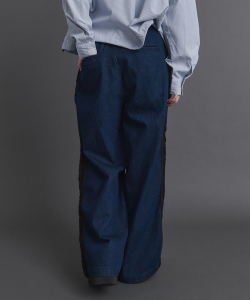 Confirm(コンファーム)の「Lace Line Pants / レースライン ワイド デニムパンツ メンズ レディース ユニセックス(デニムパンツ・メンズ・ブラック/ネイビー・S/M/L)」の7枚目の写真