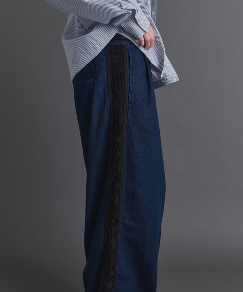 Confirm(コンファーム)の「Lace Line Pants / レースライン ワイド デニムパンツ メンズ レディース ユニセックス(デニムパンツ・メンズ・ブラック/ネイビー・S/M/L)」の6枚目の写真