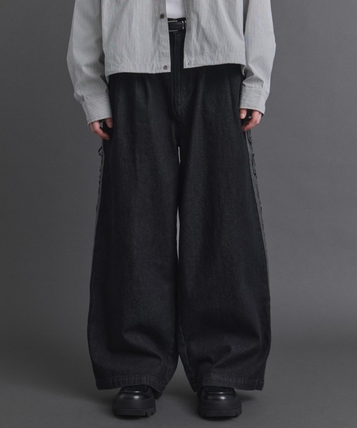 Confirm(コンファーム)の「Lace Line Pants / レースライン ワイド デニムパンツ メンズ レディース ユニセックス(デニムパンツ・メンズ・ブラック/ネイビー・S/M/L)」の17枚目の写真