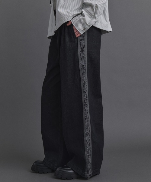 Confirm(コンファーム)の「Lace Line Pants / レースライン ワイド デニムパンツ メンズ レディース ユニセックス(デニムパンツ・メンズ・ブラック/ネイビー・S/M/L)」の18枚目の写真