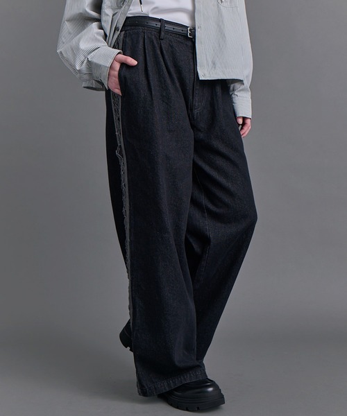 Confirm(コンファーム)の「Lace Line Pants / レースライン ワイド デニムパンツ メンズ レディース ユニセックス(デニムパンツ・メンズ・ブラック/ネイビー・S/M/L)」の16枚目の写真