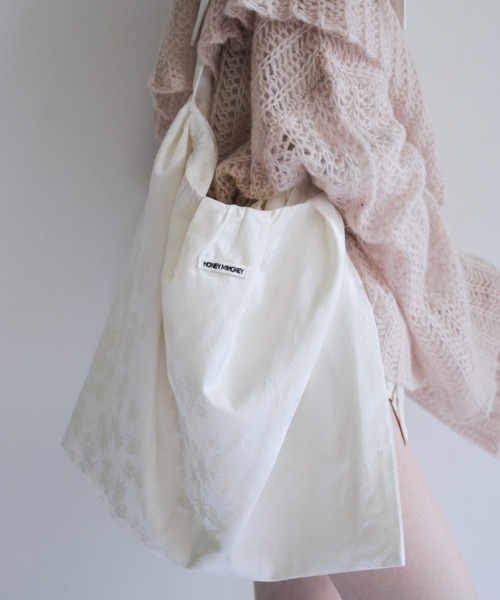 HONEY MI HONEY（ハニーミーハニー）の「rose satin ribbon tote bag（トートバッグ・レディース・ブラック/アイボリー/ピンク・FREE）」の4枚目の写真