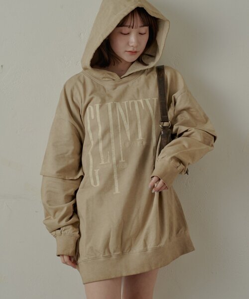 mline（エムライン）の「[mline]ペーパー レイヤーワンピース（パーカー・レディース・ベージュ/カーキ/ブラック・FREE）」の2枚目の写真