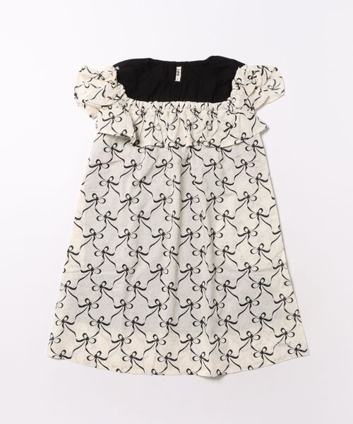 nino(ニノ)の「リボンプリント オフショルダーワンピース(ワンピース・キッズ・ブラック・150cm/130cm/140cm)」の1枚目の写真