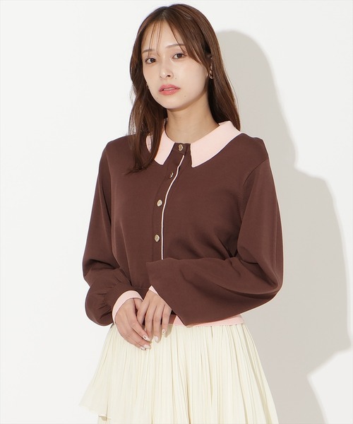 AND COUTURE(アンドクチュール)の「配色レイヤードライクニットカーディガン(カーディガン/ボレロ・レディース・ブラウン/ネイビー/ライトグレー・FREE)」の3枚目の写真