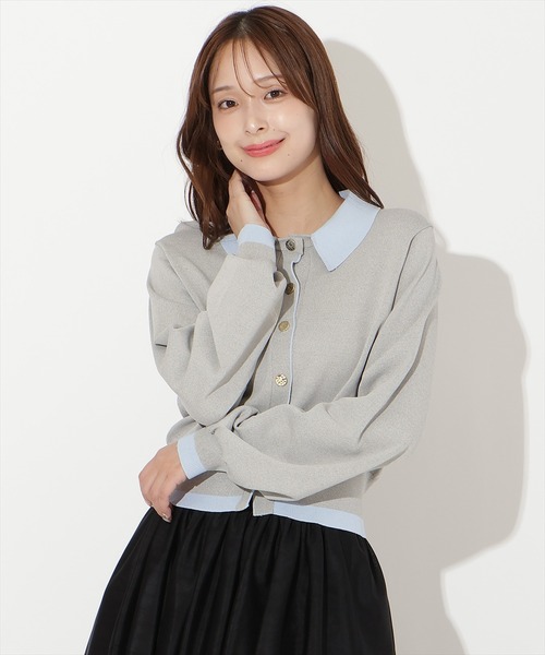 AND COUTURE(アンドクチュール)の「配色レイヤードライクニットカーディガン(カーディガン/ボレロ・レディース・ブラウン/ネイビー/ライトグレー・FREE)」の2枚目の写真