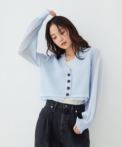 UNITED TOKYO(ユナイテッドトウキョウ)の「【新作】レースパターンカーディガン|軽羽織/春服(カーディガン/ボレロ・レディース・ブラウン/サックスブルー・FREE)」の4枚目の写真