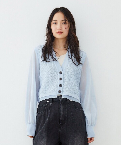 UNITED TOKYO(ユナイテッドトウキョウ)の「【新作】レースパターンカーディガン|軽羽織/春服(カーディガン/ボレロ・レディース・ブラウン/サックスブルー・FREE)」の6枚目の写真