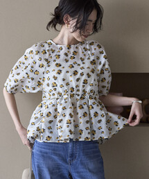 Firsthand | Firsthand/ファーストハンド フラワー シアージャガード ボリュームスリーブ ペプラムブラウス / 5分袖(シャツ/ブラウス)