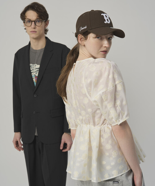 Firsthand（ファーストハンド）の「Firsthand/ファーストハンド フラワー シアージャガード ボリュームスリーブ ペプラムブラウス / 5分袖（シャツ/ブラウス・レディース・ホワイト/その他/ブラック・FREE）」の6枚目の写真