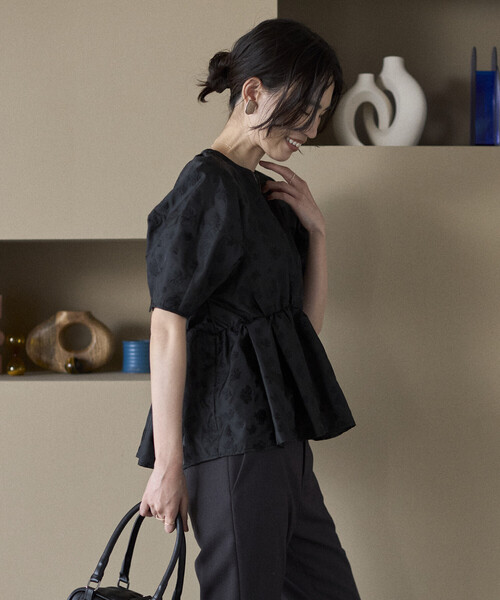 Firsthand（ファーストハンド）の「Firsthand/ファーストハンド フラワー シアージャガード ボリュームスリーブ ペプラムブラウス / 5分袖（シャツ/ブラウス・レディース・ホワイト/その他/ブラック・FREE）」の12枚目の写真