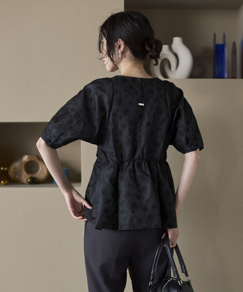 Firsthand（ファーストハンド）の「Firsthand/ファーストハンド フラワー シアージャガード ボリュームスリーブ ペプラムブラウス / 5分袖（シャツ/ブラウス・レディース・ホワイト/その他/ブラック・FREE）」の13枚目の写真