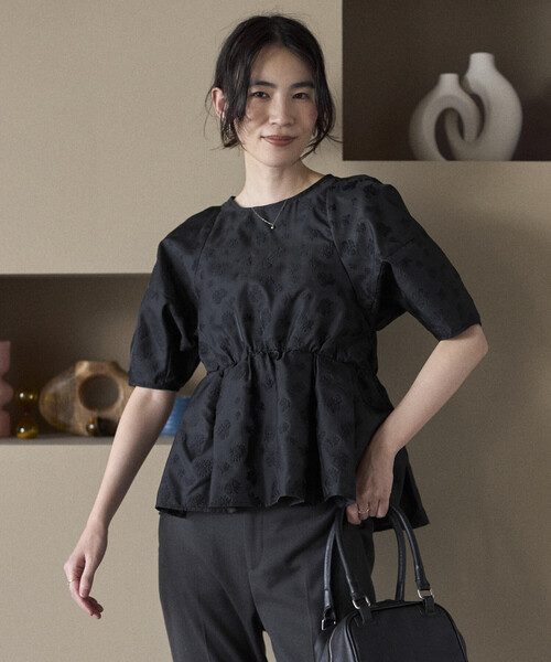 Firsthand（ファーストハンド）の「Firsthand/ファーストハンド フラワー シアージャガード ボリュームスリーブ ペプラムブラウス / 5分袖（シャツ/ブラウス・レディース・ホワイト/その他/ブラック・FREE）」の15枚目の写真