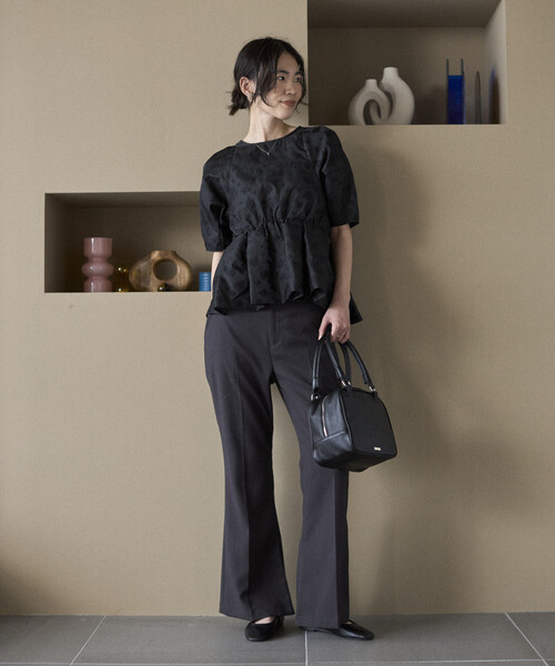 Firsthand（ファーストハンド）の「Firsthand/ファーストハンド フラワー シアージャガード ボリュームスリーブ ペプラムブラウス / 5分袖（シャツ/ブラウス・レディース・ホワイト/その他/ブラック・FREE）」の18枚目の写真